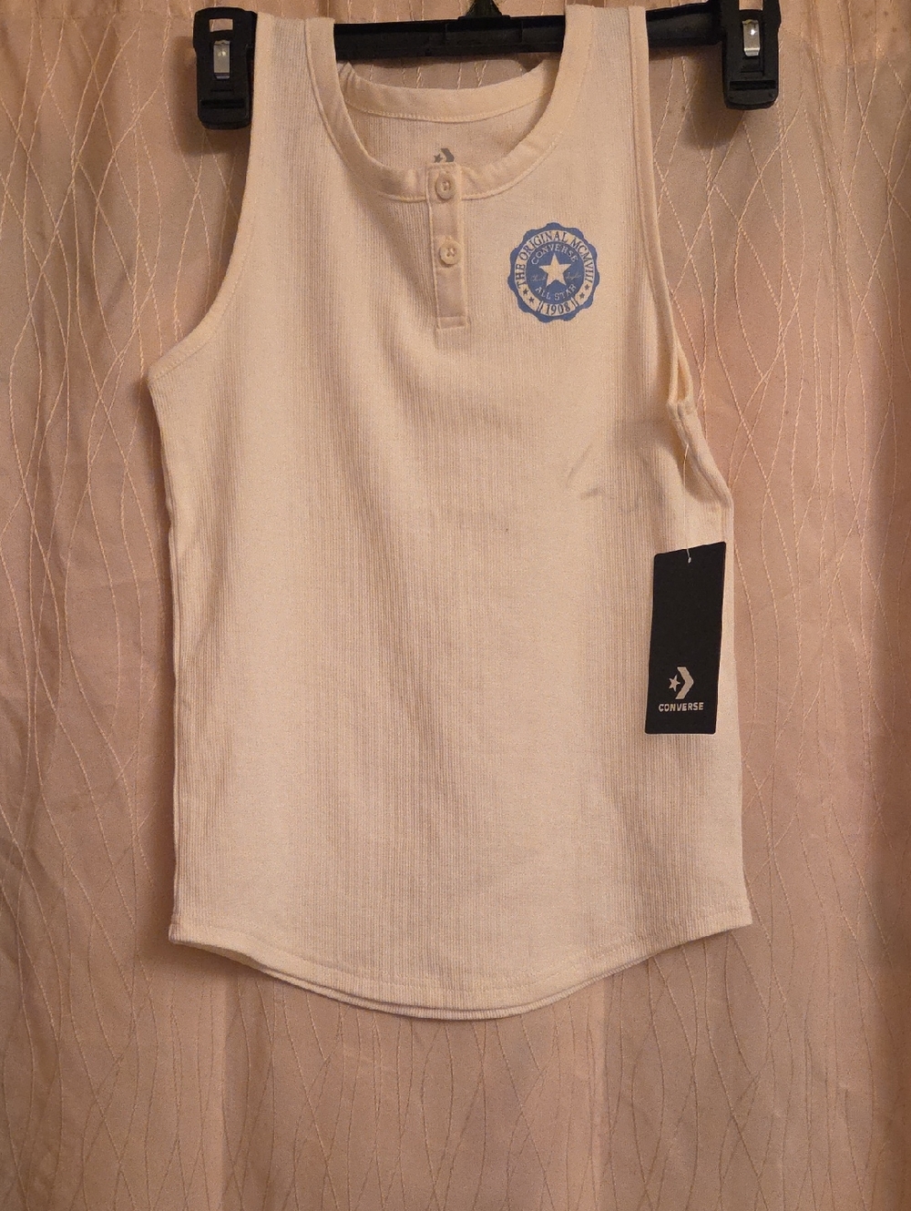 Converse Kids‎ Cream Ribbed Henley Tank with Blue Star Logo